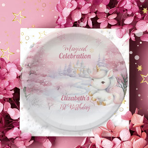 Assiettes En Carton Célébration magique Unicorn 1er anniversaire