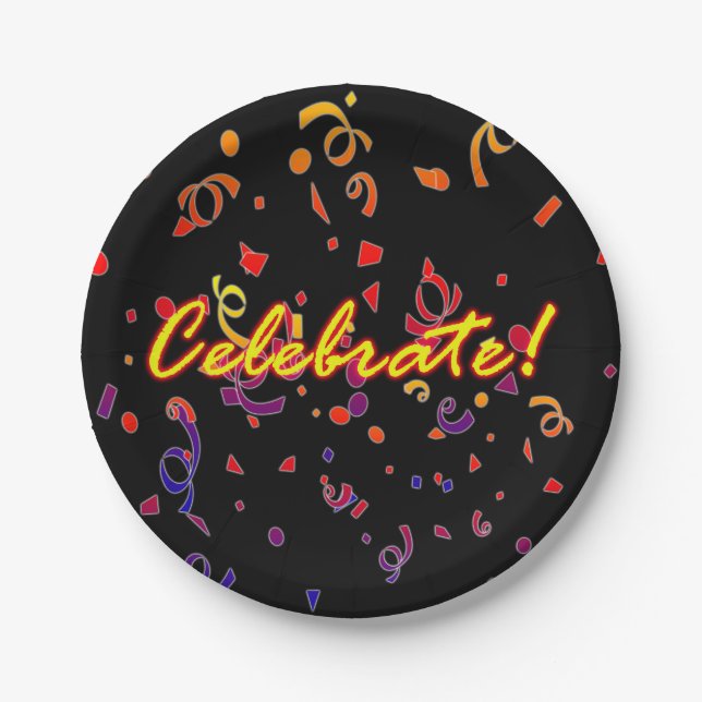 Assiettes En Carton Célébrer Confetti Black (Devant)