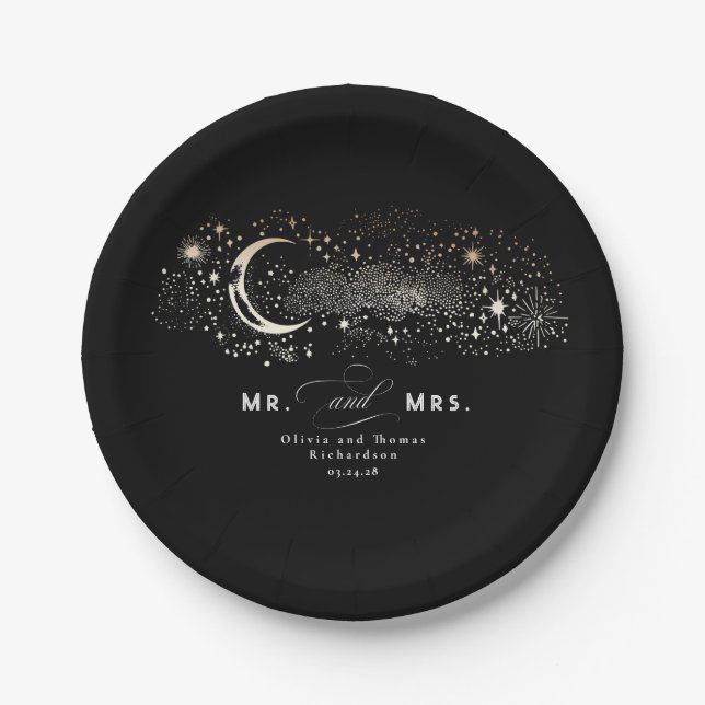 Assiettes En Carton Celestial Black M. et Mme Mariage (Devant)
