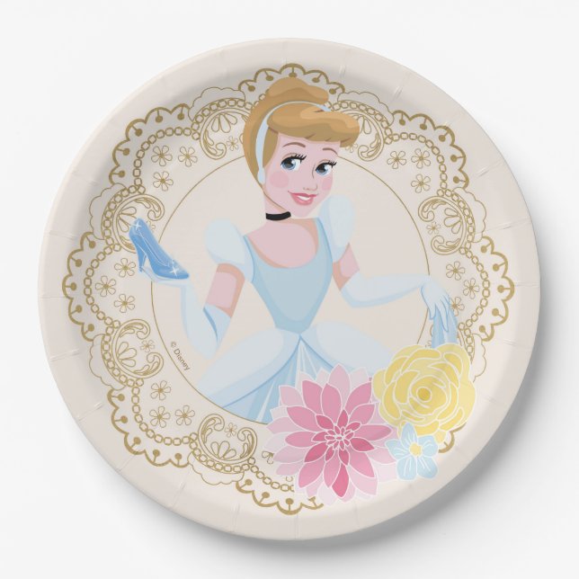 Assiettes En Carton Cendrillon | Floral Gold Confetti (Devant)