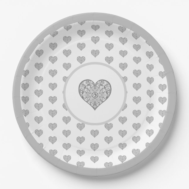Assiettes En Carton Céramique gris dentelle (Devant)