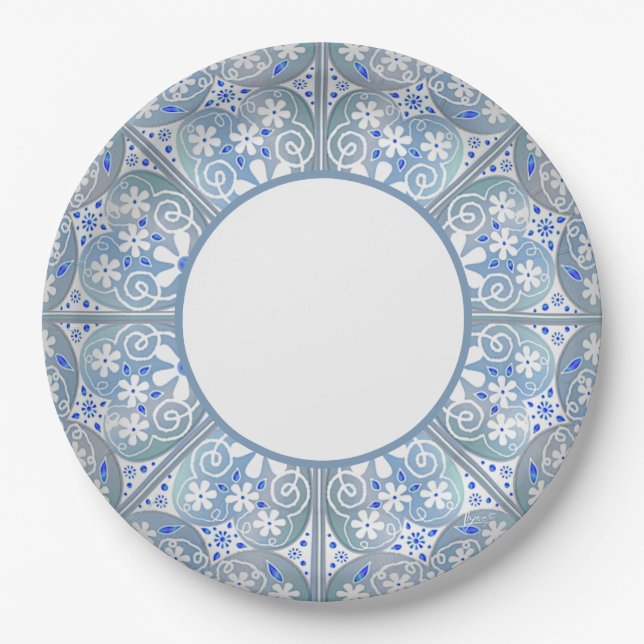Assiettes En Carton Céramique Lace Bleu clair (Devant)