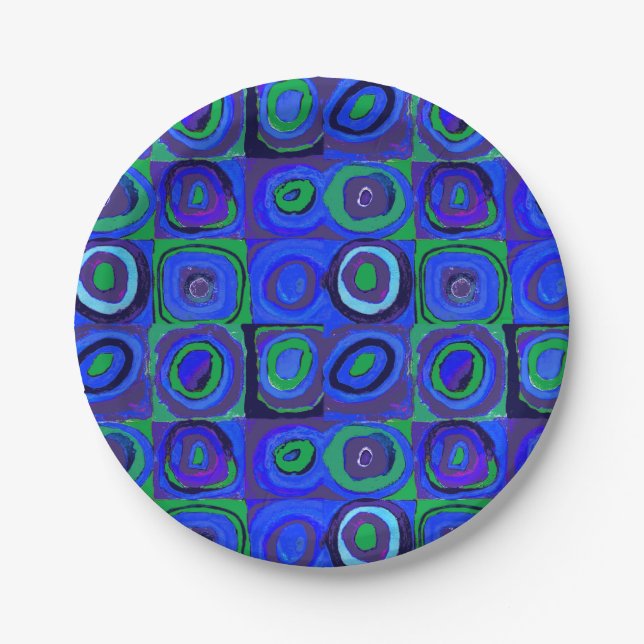 Assiettes En Carton Cercle Carré Kandinsky Farbstudie Blue Quadrate (Devant)