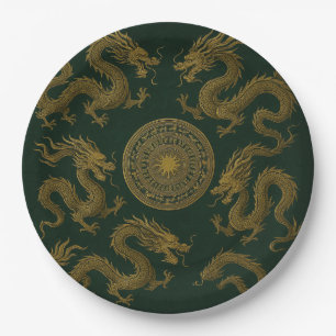 Assiettes En Carton Cercle de Dragons Plat