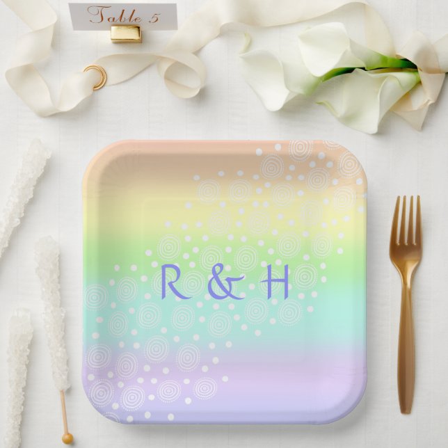 Assiettes En Carton Cercles arc-en-ciel Pastel (Mariage)