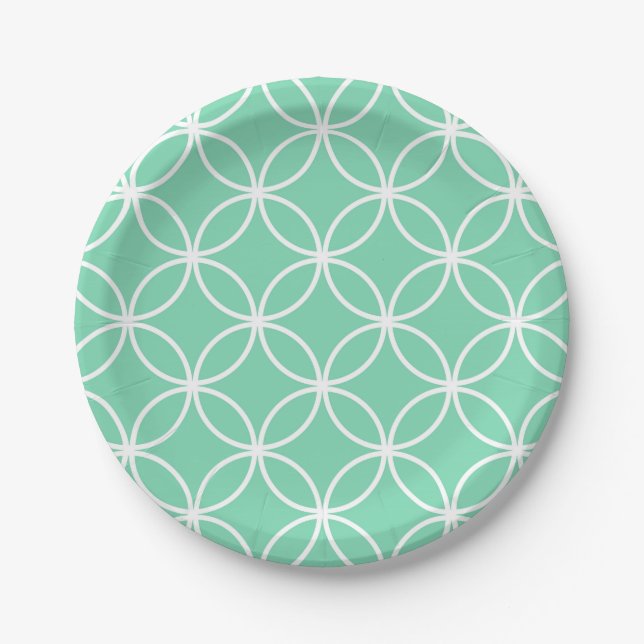 Assiettes En Carton Cercles de Motif géométrique vert et blanc (Devant)
