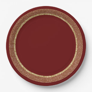 Assiettes En Carton Cercles de Parties scintillant rouge or