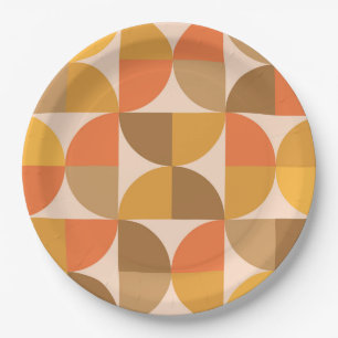 Assiettes En Carton Cercles demi orange et marron du milieu du siècle
