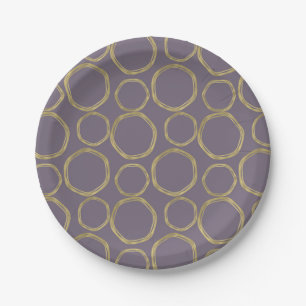 Assiettes En Carton Cercles dorés et Taupe rustique Violet Moderne Ten