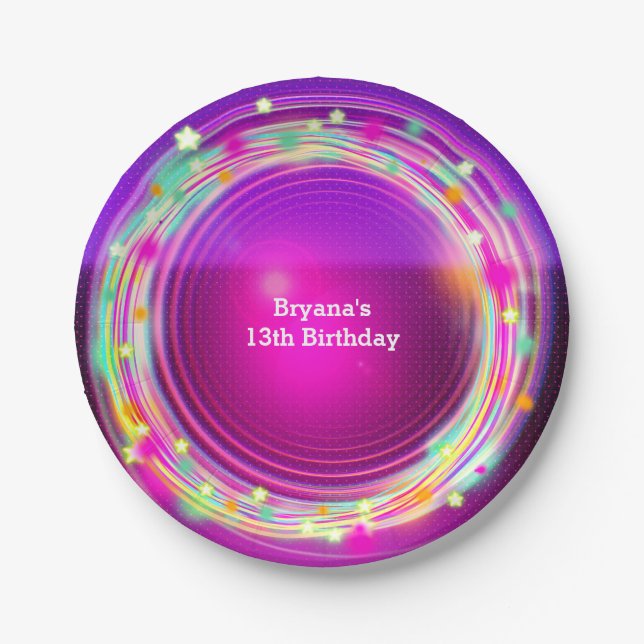 Assiettes En Carton Cercles lumineux & Étoiles Plaques de fête d'anniv (Devant)
