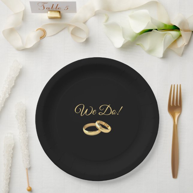 Assiettes En Carton Cercles Mariages Noir et Or- (Mariage)