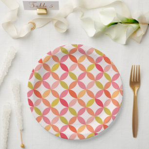 Assiettes En Carton Cercles roses rouges orange moderne du milieu du s