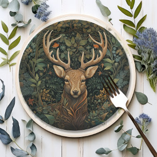 Assiettes En Carton Cerf avec Antlers dans la Forêt Magique