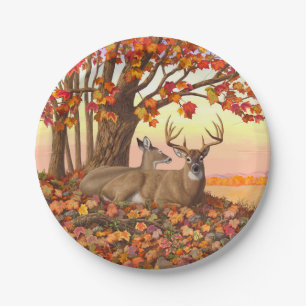 Assiettes En Carton Cerf blanc en automne Nouvelle-Angleterre Couleurs