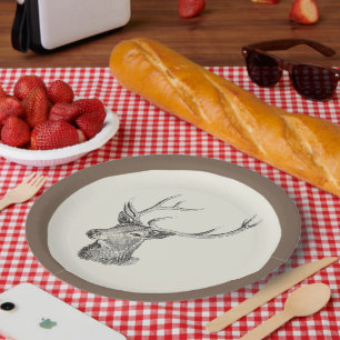 Assiettes En Carton Cerf Buck Head avec Antlers Black and White Art