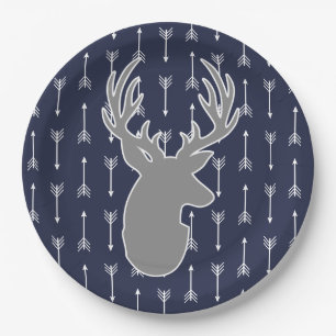 Assiettes En Carton Cerfs communs gris rustiques modernes et flèches