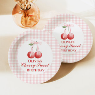 Assiettes En Carton Cerise Douce anniversaire Ruban Rose Gingham