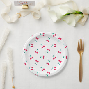 Assiettes En Carton Cerise esthétique Cerises Motif blanc