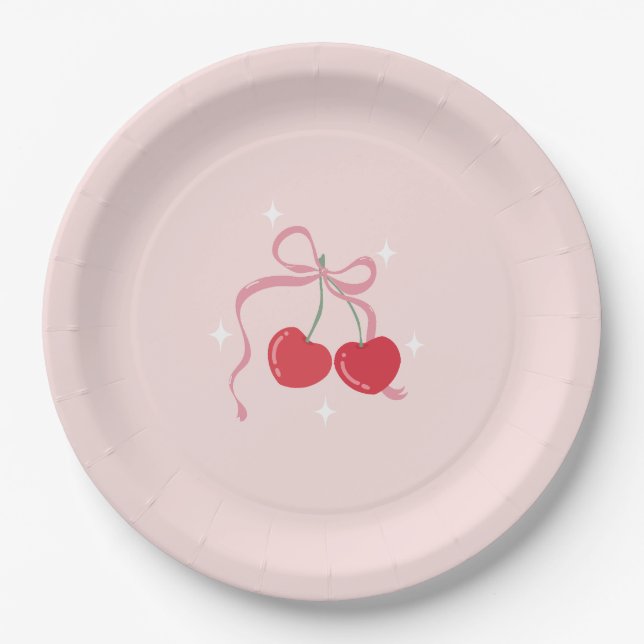 Assiettes En Carton Cerise sur le Baby shower de la corbeille rose (Devant)