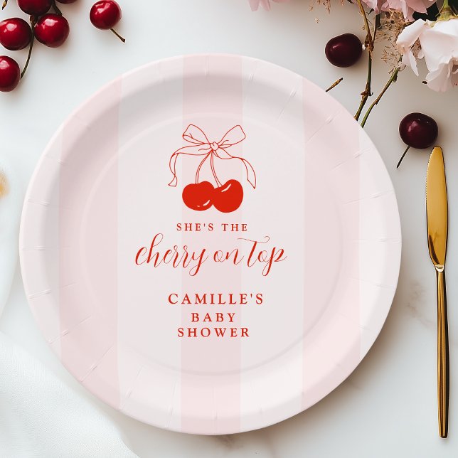 Assiettes En Carton Cerise sur le Baby shower supérieur (Créateur téléchargé)