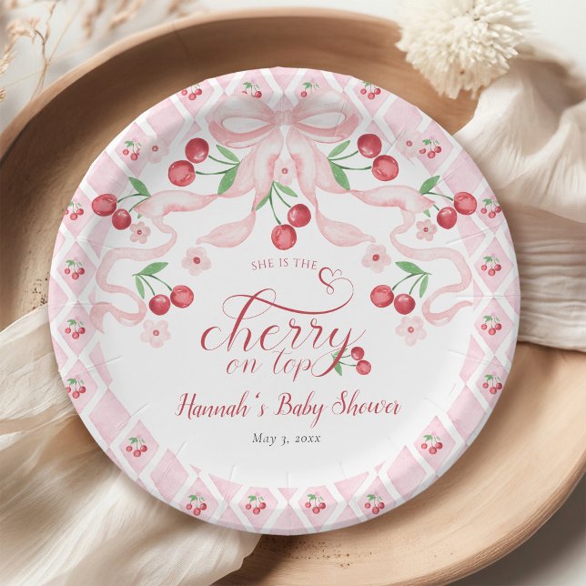 Assiettes En Carton Cerise sur le Baby shower supérieur (Créateur téléchargé)