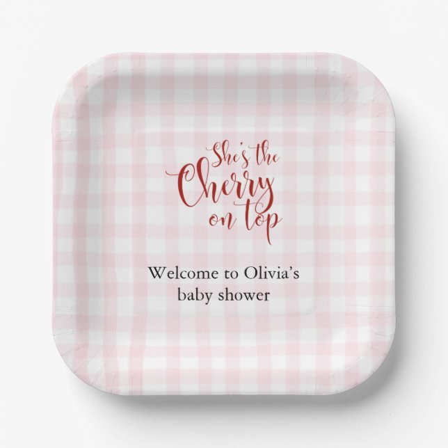 Assiettes En Carton Cerise sur le Baby shower supérieur (Recto)