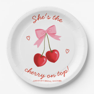 Assiettes En Carton Cerise sur le dessus de la mariée Cute Rose Ruban 