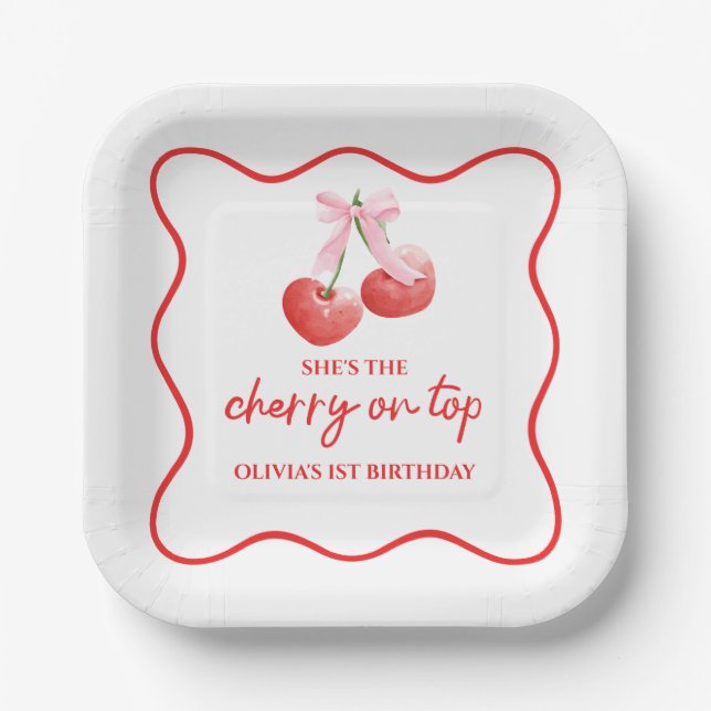 Assiettes En Carton Cerise sur le dessus Pink Bow avant l'anniversaire (Recto)