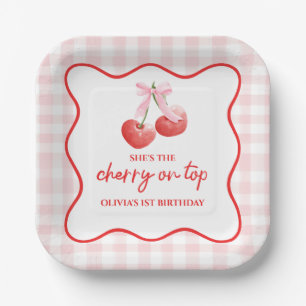 Assiettes En Carton Cerise sur le dessus ruban rose prépa anniversaire