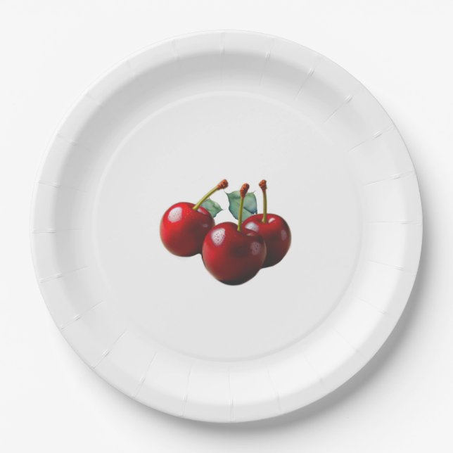 Assiettes En Carton Cerises rétro fraîchement cueillies  (Devant)