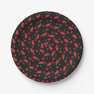 Assiettes En Carton Cerises Rouges Fête d'Anniversaire Noir ou Toute C