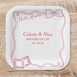 Assiettes En Carton C'est Amore Hand Drawn Pasta Rouge Mariage italien