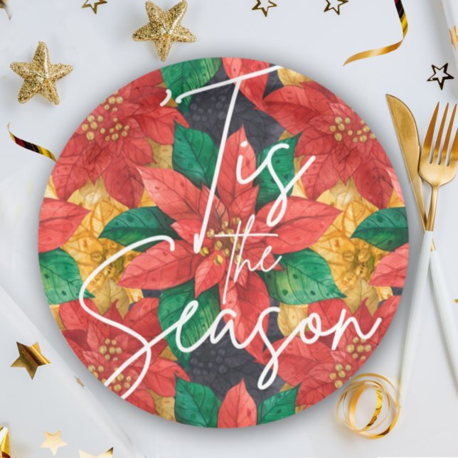 Assiettes En Carton C'est la saison Poinsettia vacances de Noël (Créateur téléchargé)