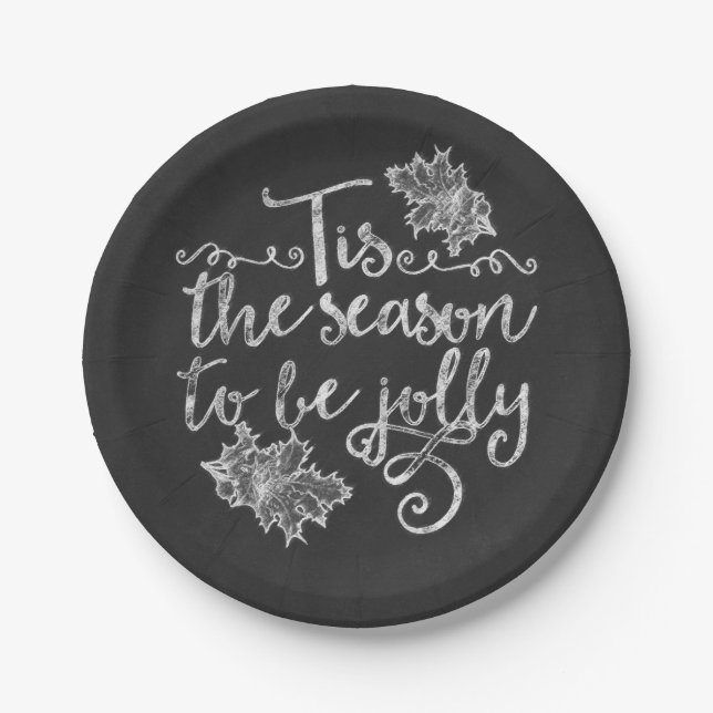 Assiettes En Carton C'est la saison pour être Jolly Chalkboard Holiday (Devant)