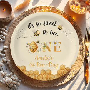 Assiettes En Carton C'est si doux d'être la 1ère abeille pour un anniv
