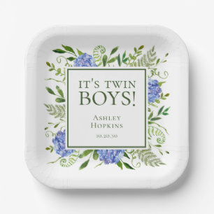 Assiettes En Carton C'est Twin Boys Blue Hydrangeas Boy Baby shower