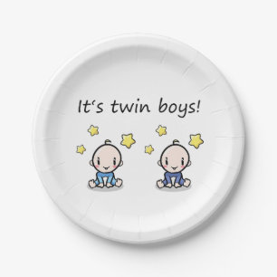 Assiettes En Carton C'est Twin Boys, Twin Baby shower, Décoration,