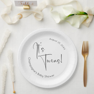 Assiettes En Carton C'est Twins Modern Script Baby shower