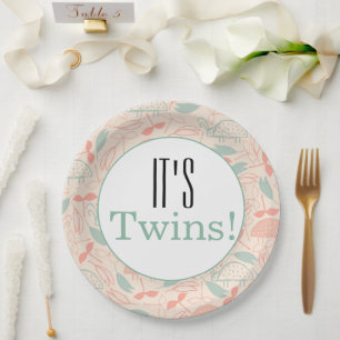 Assiettes En Carton C'est Twins ! Plaques en papier à Baby shower flor