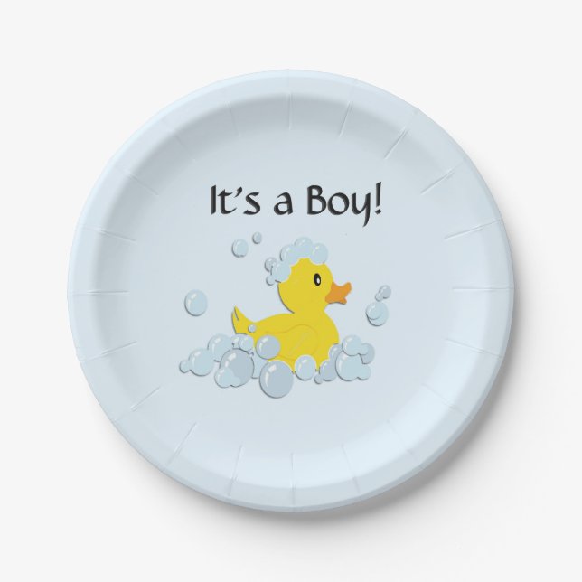 Assiettes En Carton C'est un Baby shower à bulle Bleu (Devant)