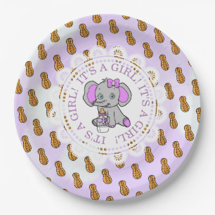 Assiettes En Carton C'est un Baby shower à thème Fille, Eléphant Viole