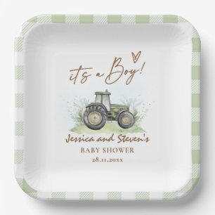Assiettes En Carton C'est un Baby shower agricole de tracteur vert gar