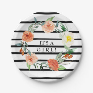 Assiettes En Carton C'est un Baby shower de filles Floral & Stripes Pl