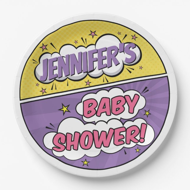 Assiettes En Carton C'est un Baby shower de Superhero de bande dessiné (Devant)