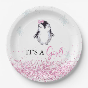 Assiettes En Carton C'est un Baby shower d'hiver pour filles pingouins