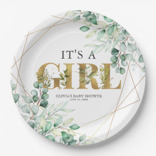 Assiettes En Carton C'est un Baby shower d'or Eucalyptus de verdure fi