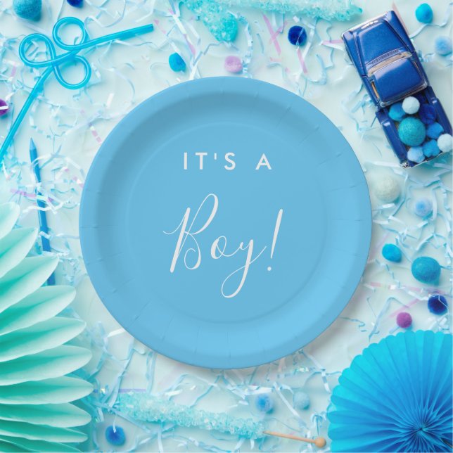 Assiettes En Carton C'est un bébé Bleu Baby shower Plaques de papier (Fête)
