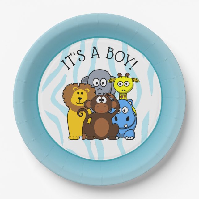 Assiettes En Carton C'est un garçon Baby shower Plaque Zoo Plaques d'a (Devant)