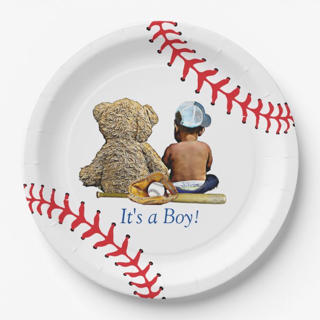 Assiettes En Carton C'est un garçon de baseball à thème garçons Baby s (Devant)