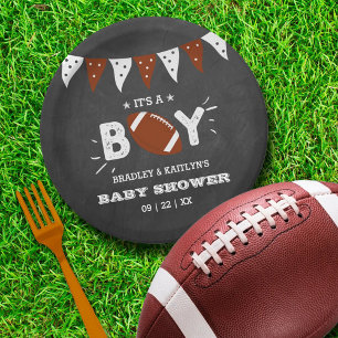 Assiettes En Carton C'est un garçon ! Football Thème Co-ed Baby shower